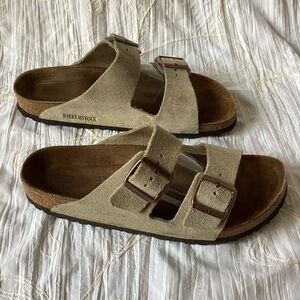 Suede Birkenstocks in Taupe. Style is Arizona. 
Size 41 - women’s 10/10.5